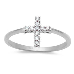 .10ct Round Diamond Cross Ring 14kt White Gold Size 6.5