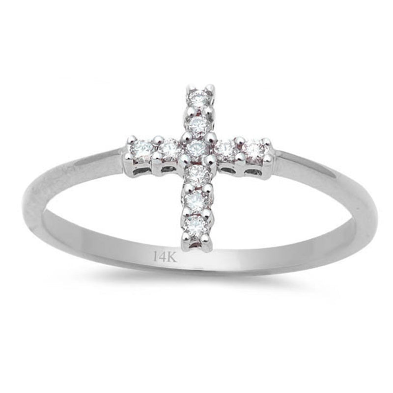 .10ct Round Diamond Cross Ring 14kt White Gold Size 6.5