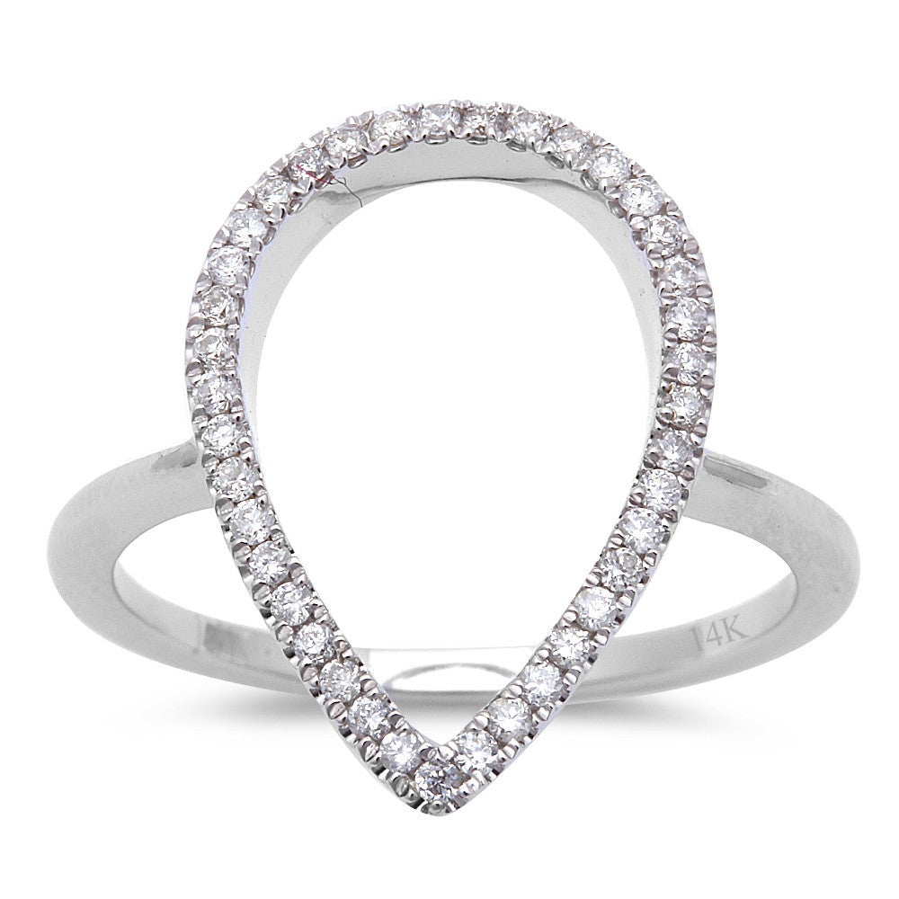 DIAMOND CLOSEOUT! .22ct Diamond Designer Pear Shaped Pave Set Modern 14kt White Gold Ring Size 6.5