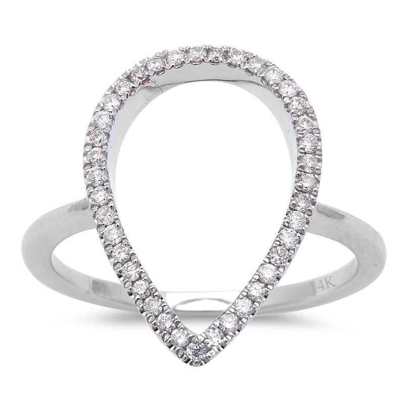 DIAMOND CLOSEOUT! .22ct Diamond Designer Pear Shaped Pave Set Modern 14kt White Gold Ring Size 6.5