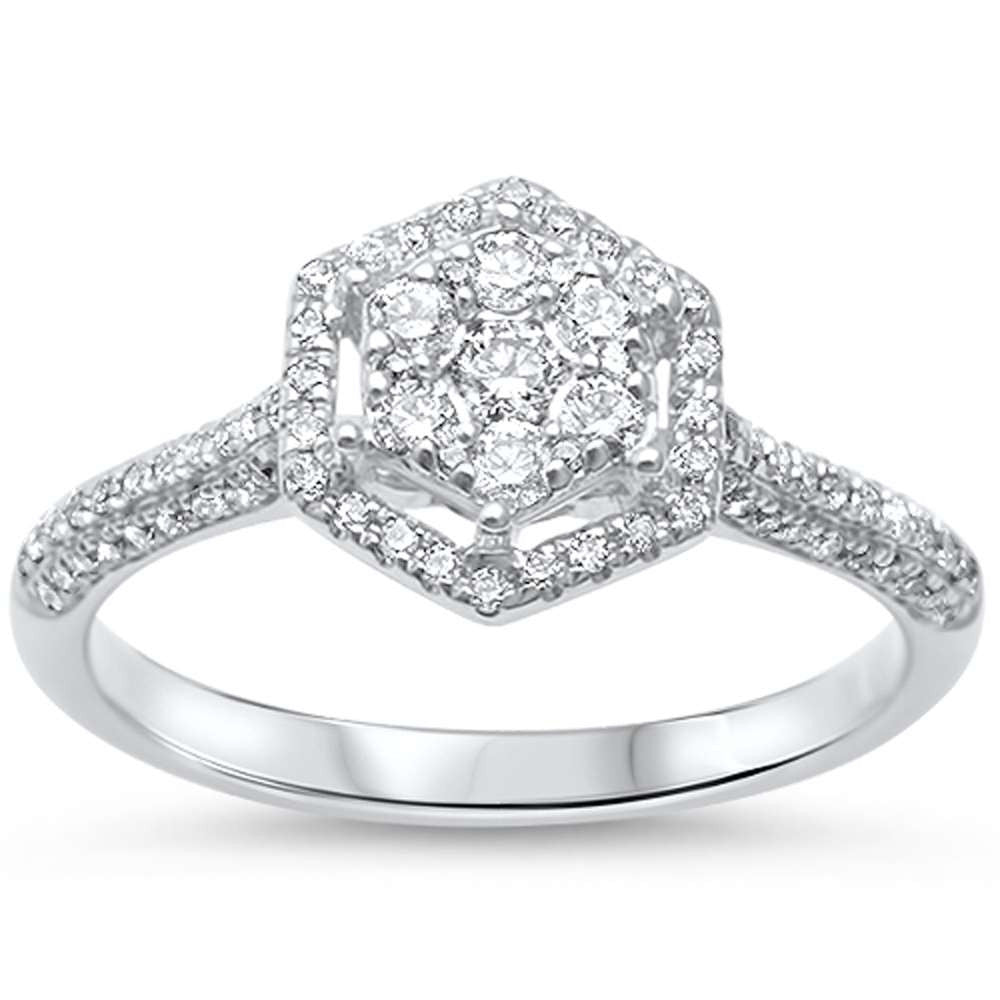 DIAMOND CLOSEOUT! .43ct F SI 14kt White Gold Octagon Shape Round Diamond Engagement Promise Ring