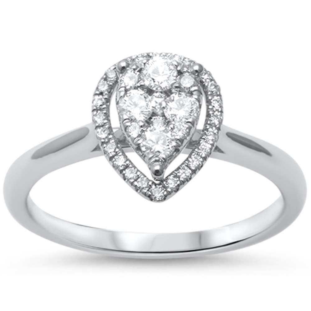 DIAMOND  CLOSEOUT!  .33ct F SI 14kt White Gold Pear Shape Halo Diamond Engagement Promise Ring