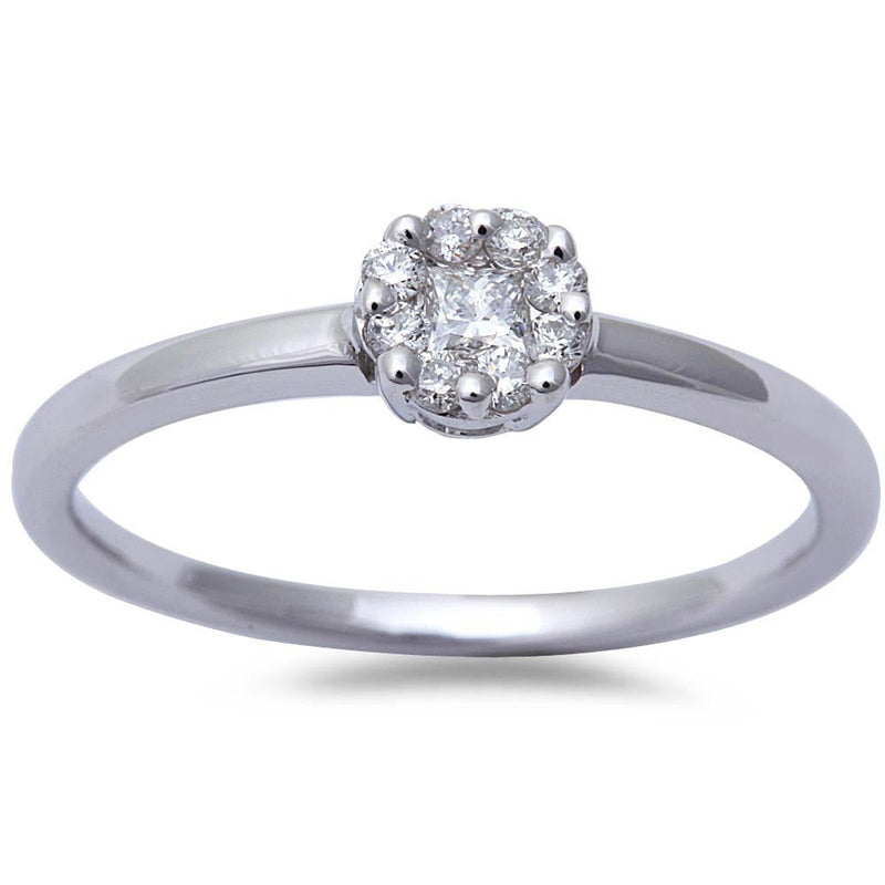 DIAMOND CLOSEOUT!  .18ct Beautiful 10kt White Gold Round Diamond Solitaire Promise Engagement Ring Size 6.5