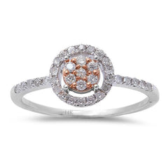 DIAMOND  CLOSEOUT! .29CT Round Diamond 14kt White & Rose Gold Halo Style Engagement Ring Size 6.5