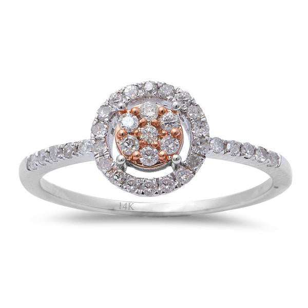 DIAMOND  CLOSEOUT! .29CT Round Diamond 14kt White & Rose Gold Halo Style Engagement Ring Size 6.5