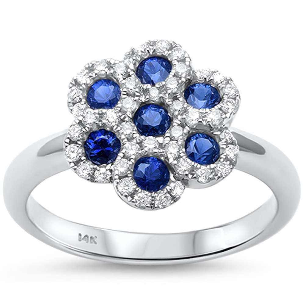 GEMSTONE CLOSEOUT! 0.81ct F SI1 14k White Gold Blue Sapphire & Diamond Ring Size 6.5