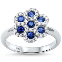 GEMSTONE CLOSEOUT! 0.81ct F SI1 14k White Gold Blue Sapphire & Diamond Ring Size 6.5