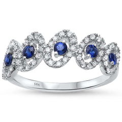 GEMSTONE CLOSEOUT!  0.58ct F SI1 14k White Gold Diamond & Blue Sapphire Band Size 6.5