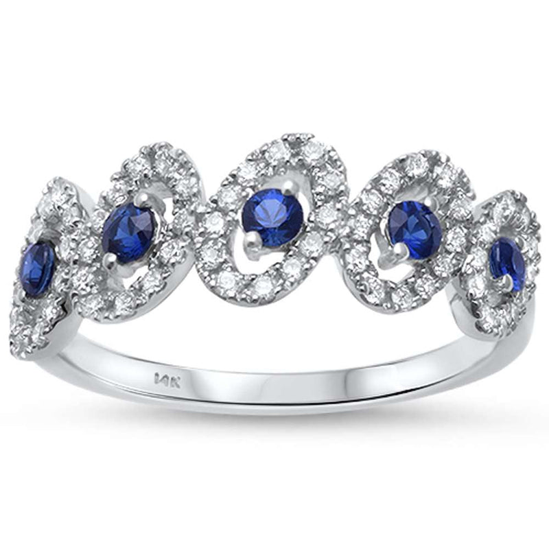 GEMSTONE CLOSEOUT!  0.58ct F SI1 14k White Gold Diamond & Blue Sapphire Band Size 6.5