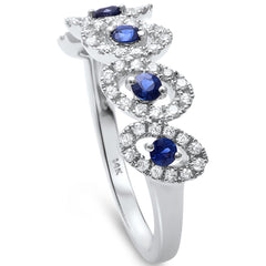 GEMSTONE CLOSEOUT!  0.58ct F SI1 14k White Gold Diamond & Blue Sapphire Band Size 6.5