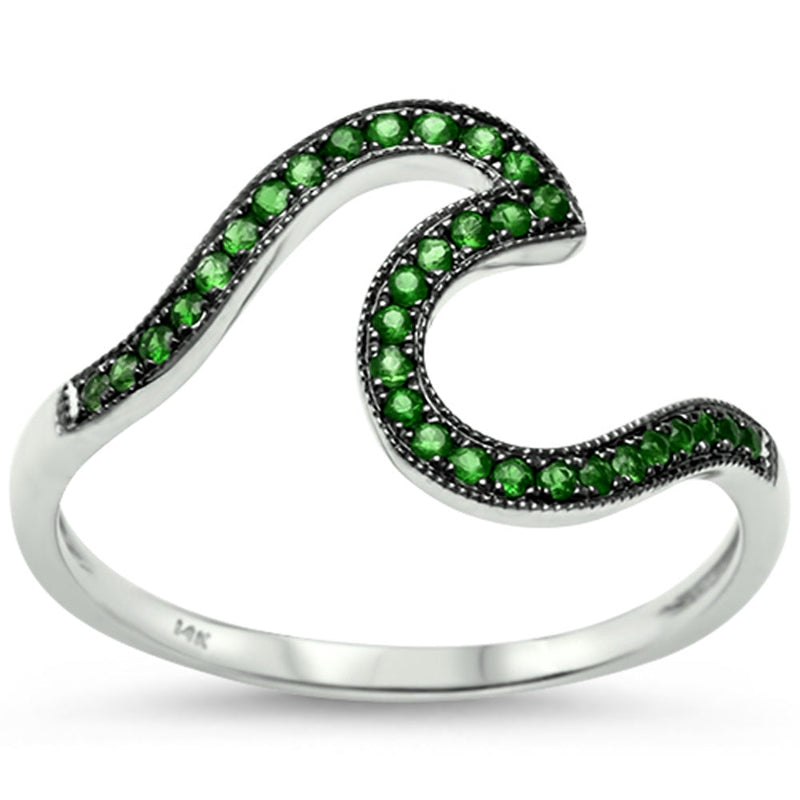 GEMSTONE CLOSEOUT! .11ct 14k White Gold Natural Green Emerald Wave Ring Size 6.5