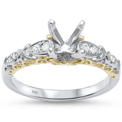 DIAMOND CLOSEOUT! .13ct F VS2 14k Two Tone Yellow & White Gold Diamond Semi Mount Ring Size 6.5