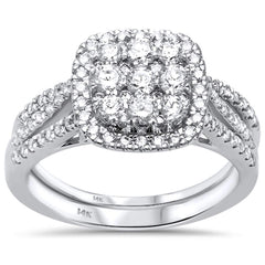 DIAMOND CLOSEOUT! 1.01ct 14K White Gold Square Shape Diamond Engagement Bridal Set Rings