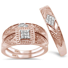 DIAMOND CLOSEOUT!  .16ct G SI 10K Rose Gold Diamond Trio Wedding Set