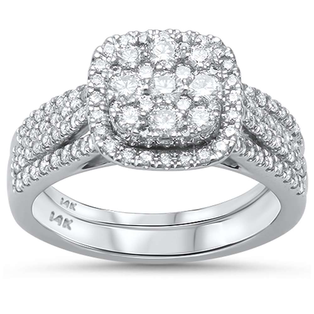 DIAMOND CLOSEOUT!  .98ct 14kt White Gold Square Engagement Solitaire Diamond Bridal Set