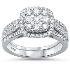 DIAMOND CLOSEOUT!  .98ct 14kt White Gold Square Engagement Solitaire Diamond Bridal Set