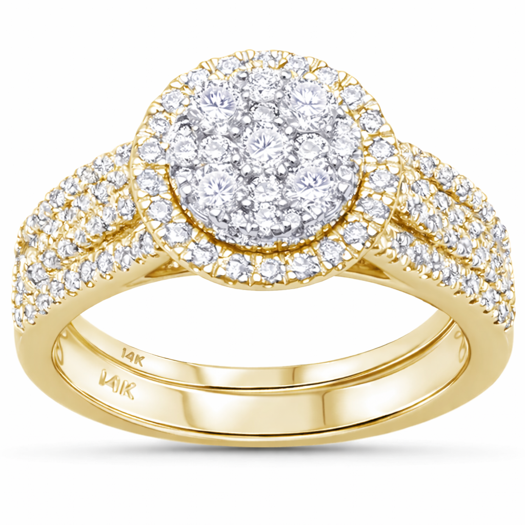 DIAMOND CLOSEOUT! .98cts 14k Yellow Gold Diamond Wedding Engagement Bridal Set Size 6.5