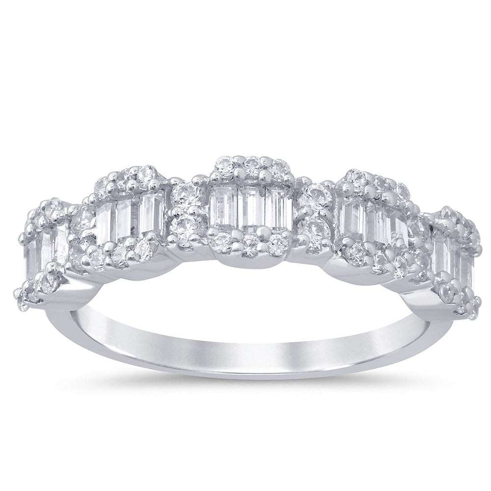 SPECIAL!.72ct G SI 14kt White Gold Baguette & Round Diamond Band Ring Size 6.5