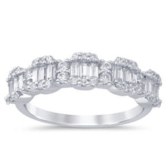 SPECIAL!.72ct G SI 14kt White Gold Baguette & Round Diamond Band Ring Size 6.5