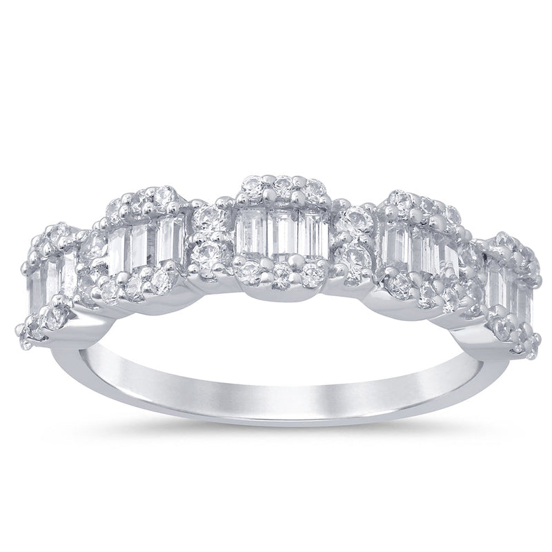 SPECIAL!.72ct G SI 14kt White Gold Baguette & Round Diamond Band Ring Size 6.5