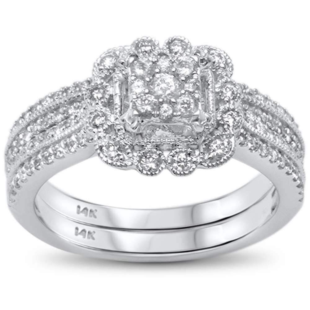 DIAMOND CLOSEOUT! .65ct G SI 14kt White Gold Square Diamond Engagement Bridal Set Ring Size 6.5
