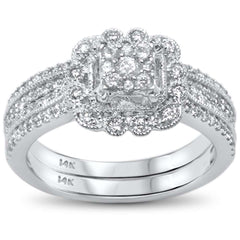 DIAMOND CLOSEOUT! .65ct G SI 14kt White Gold Square Diamond Engagement Bridal Set Ring Size 6.5