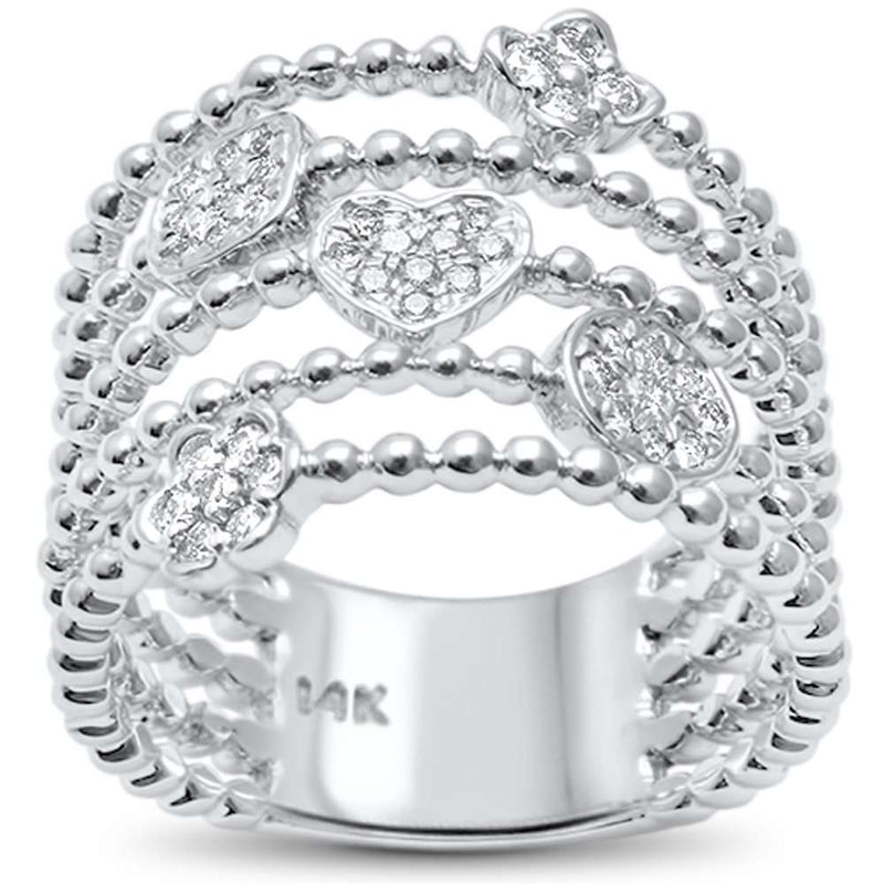 DIAMOND CLOSEOUT! .25ct 14kt White Gold Trendy Multi Beaded Layered Diamond Ring Size 6.5