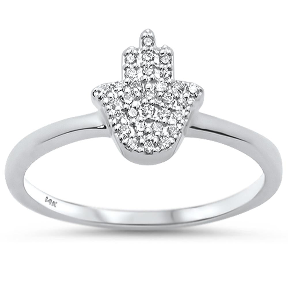 DIAMOND CLOSEOUT! .12ct 14k White Gold Diamond Hand of Hamsa Chai Ring Size 6.5