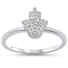 DIAMOND CLOSEOUT! .12ct 14k White Gold Diamond Hand of Hamsa Chai Ring Size 6.5