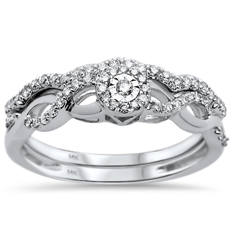 DIAMOND CLOSEOUT!  .31ct 14k White Gold Diamond Infinity Band Engagement Bridal Set Size 6.5