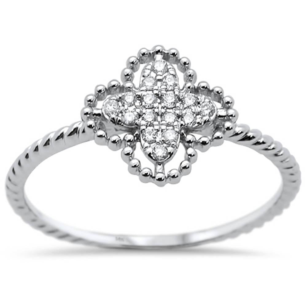 .09ct 14k White Gold Quatrefoil Flower Diamond Ring Size 6.5