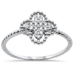 .09ct 14k White Gold Quatrefoil Flower Diamond Ring Size 6.5