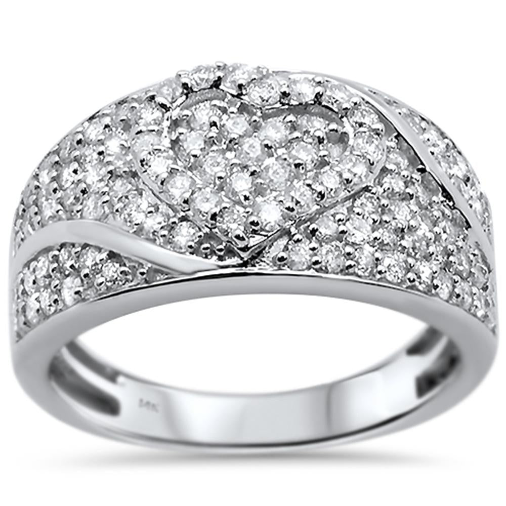 DIAMOND CLOSEOUT!  .97ct 14k White Gold Heart Diamond Band Statement Ring Size 6.5