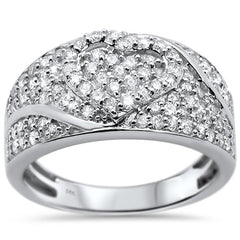 DIAMOND CLOSEOUT!  .97ct 14k White Gold Heart Diamond Band Statement Ring Size 6.5