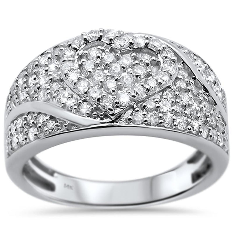 DIAMOND CLOSEOUT!  .97ct 14k White Gold Heart Diamond Band Statement Ring Size 6.5