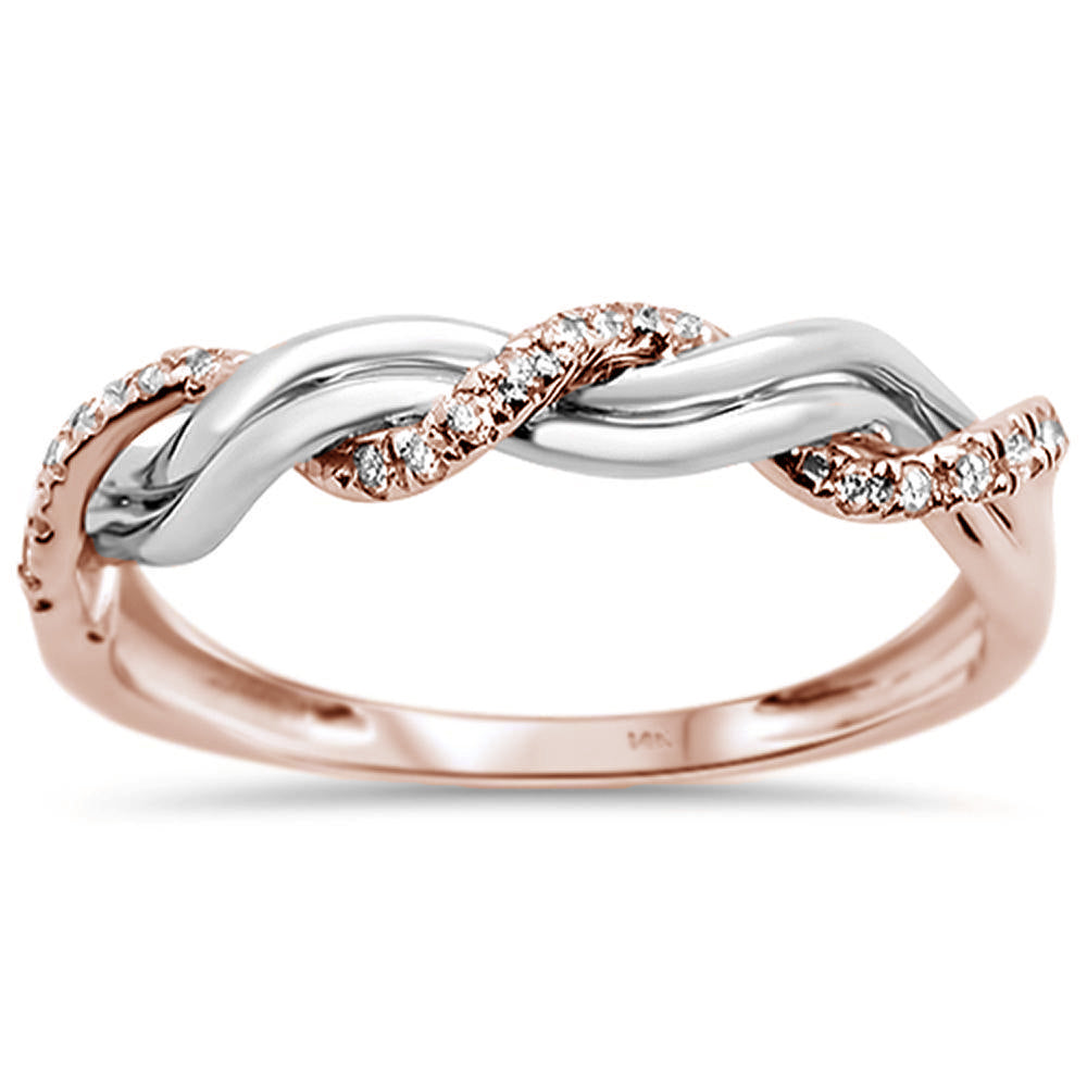 DIAMOND CLOSEOUT!  .12ct 14KT Two Tone Rose & White Gold Diamond Anniversary Wedding Band Size 6.5
