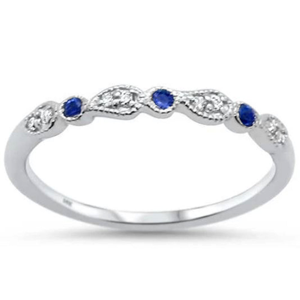 .12ct 14K White Gold Diamond & Blue Sapphire Stackable Anniversary Band Ring