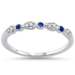 .12ct 14K White Gold Diamond & Blue Sapphire Stackable Anniversary Band Ring