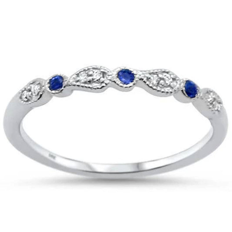 .12ct 14K White Gold Diamond & Blue Sapphire Stackable Anniversary Band Ring