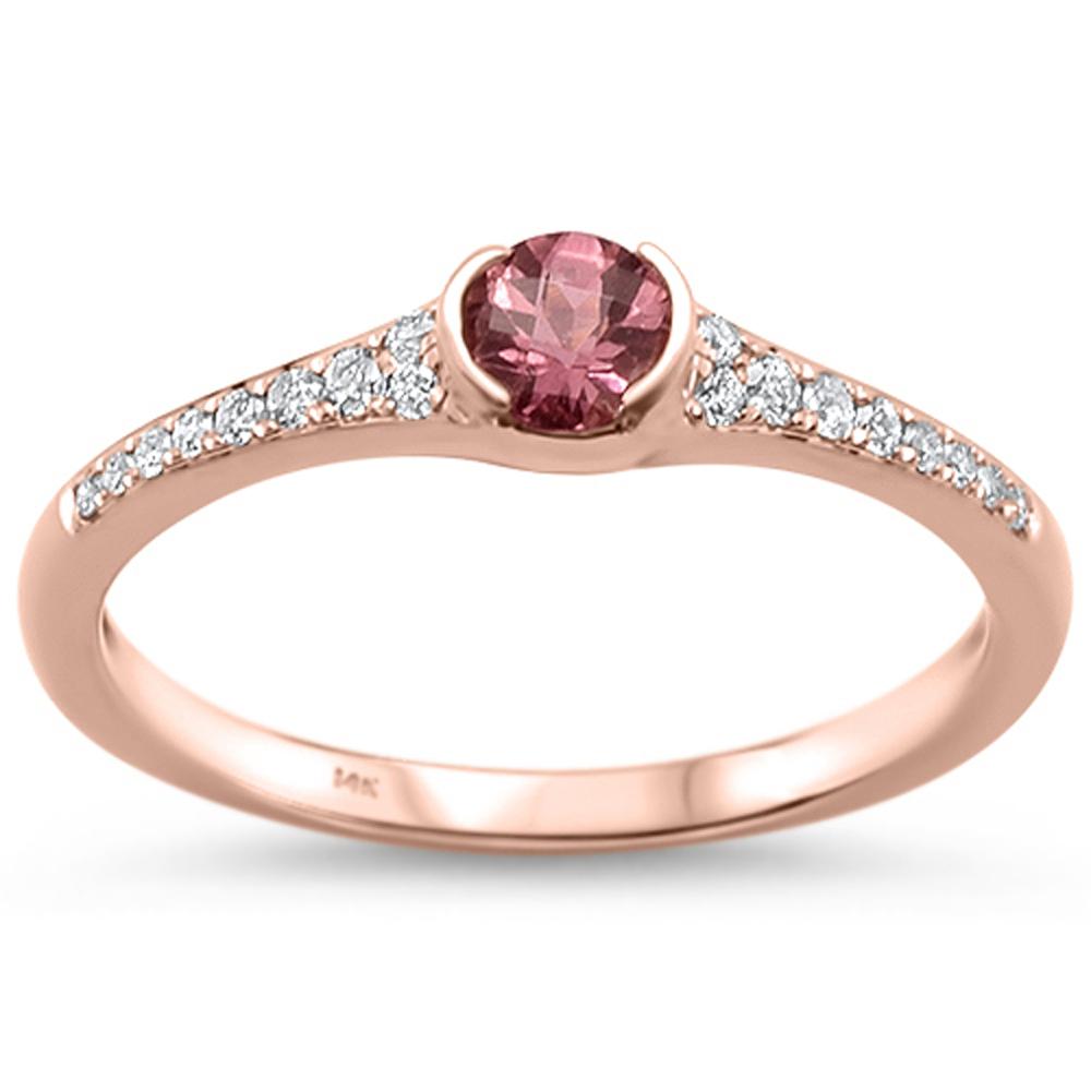 GEMSTONE CLOSEOUT ! 0.51cts 14k Rose Gold Round Pink Tourmaline Diamond Ring Size 6.5