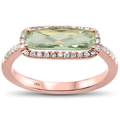 GEMSTONE CLOSEOUT! 1.34cts 14k Rose Gold Cushion Modern Green Amethyst Diamond Ring Size 6.5