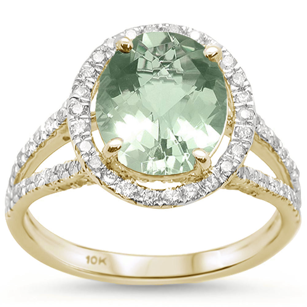 GEMSTONE CLOSEOUT!  2.98cts 10k Yellow Gold Oval Green Amethyst Diamond Ring Size 6.5
