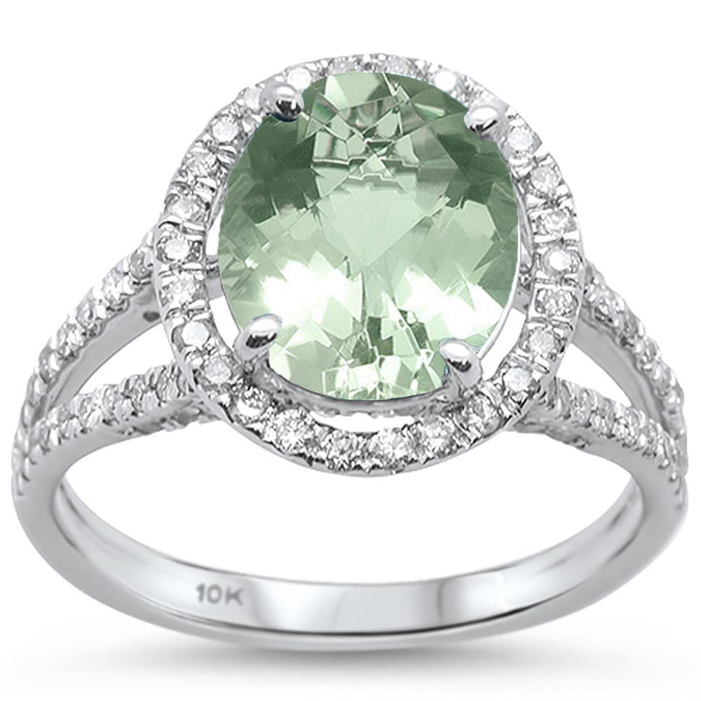 GEMSTONE CLOSEOUT!  2.98cts 10k White Gold Oval Green Amethyst Diamond Ring Size 6.5