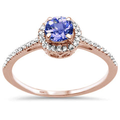 GEMSTONE CLOSEOUT ! .64ct F SI 10K Rose Gold Diamond & Tanzanite Gemstone Ring
