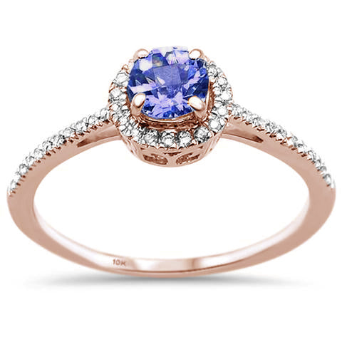 GEMSTONE CLOSEOUT ! .64ct F SI 10K Rose Gold Diamond & Tanzanite Gemstone Ring