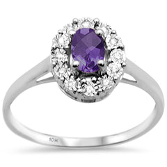 GEMSTONE CLOSEOUT ! .68ct 10k White Gold Oval Amethyst & Diamond Ring Size 6.5