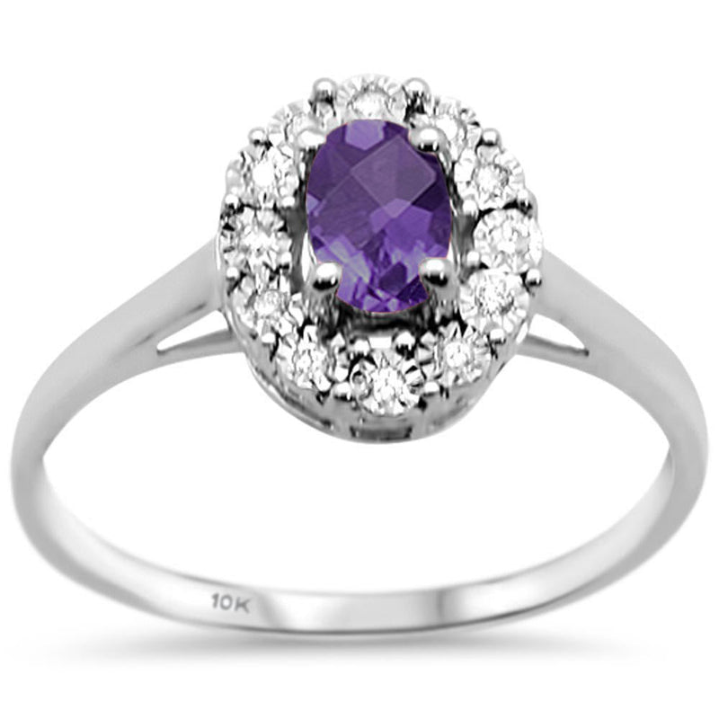 GEMSTONE CLOSEOUT ! .68ct 10k White Gold Oval Amethyst & Diamond Ring Size 6.5