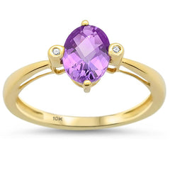 GEMSTONE CLOSEOUT ! 1.19cts 10k Yellow Gold Oval Shape Amethyst Diamond Ring Size 6.5