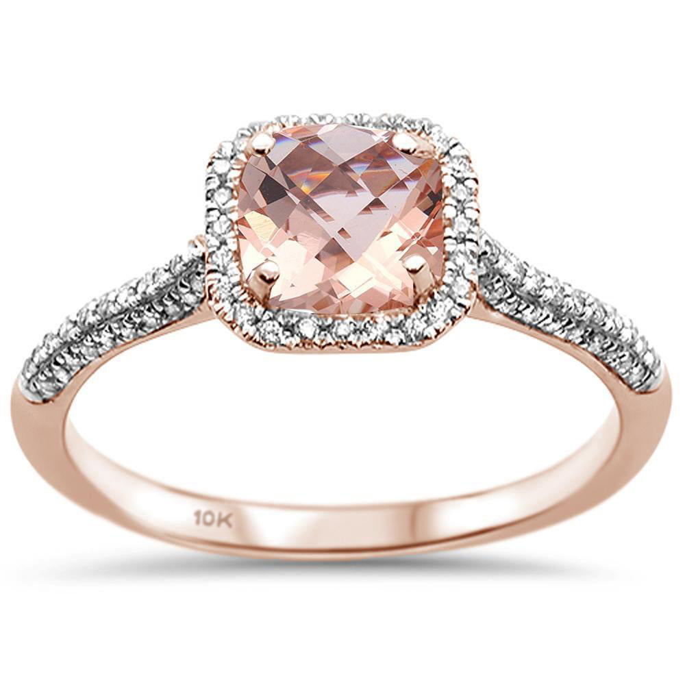 GEMSTONE CLOSEOUT ! 1.03cts 10k Rose Gold Cushion Morganite & Diamond Ring Size 6.5