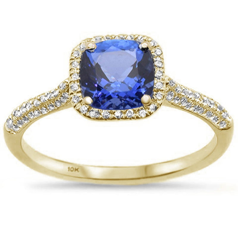 GEMSTONE CLOSEOUT ! 1.15ct 10K Yellow Gold Cushion Tanzanite & Diamond Ring Size 6.5